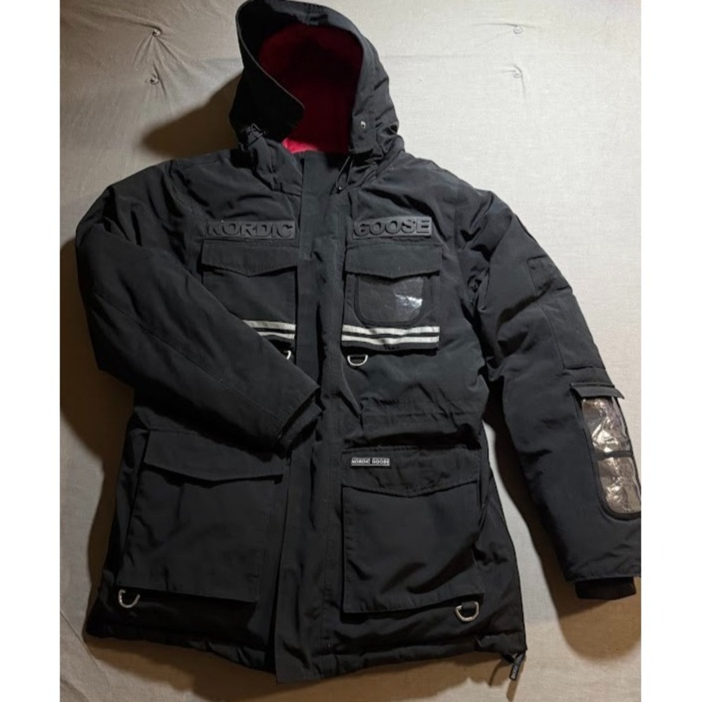 Nordic Goose‎ Jacket Adult L Black Logo Full Zip Pocket Hoodie Puffer Coat Mens